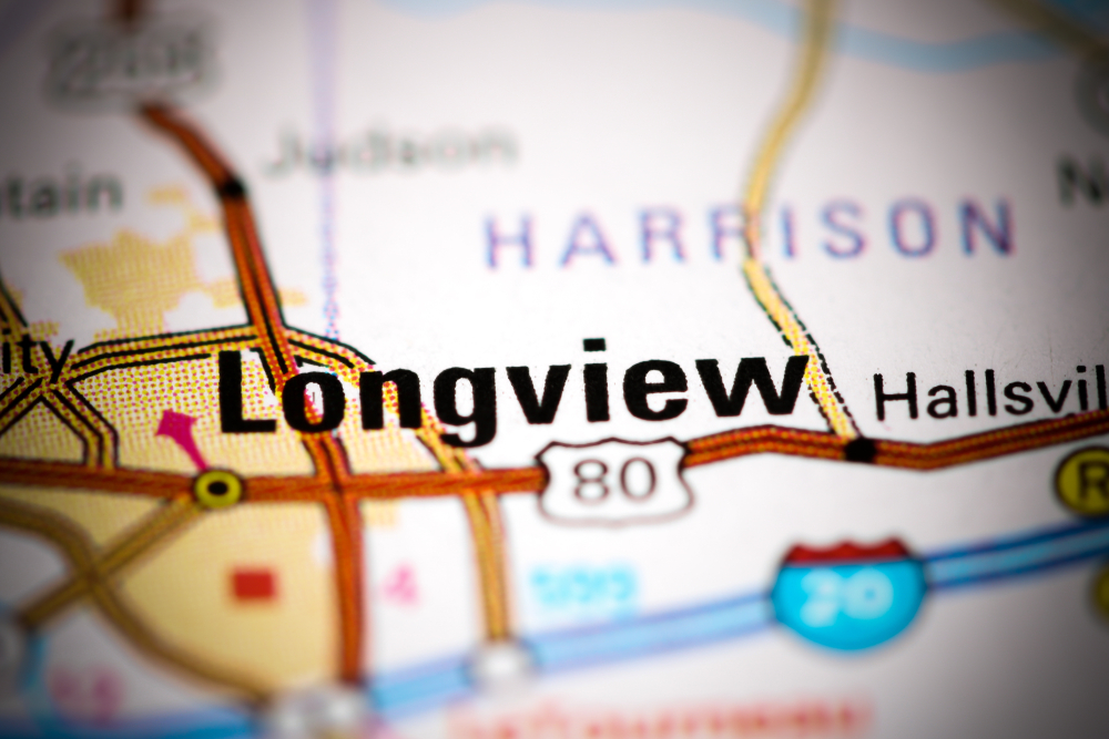 Word longview printed on a map