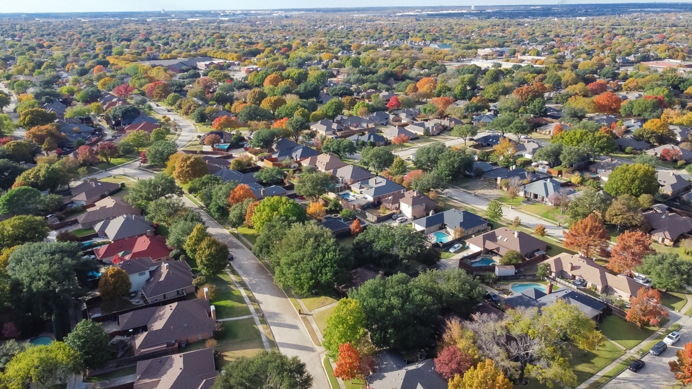 Aerial view of residential street