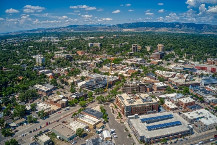 aerial photos overlooking Fort Collins in daytime