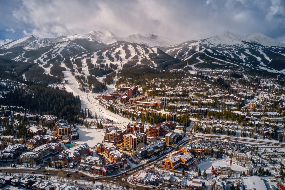 Colorado Ski town from an aerial view