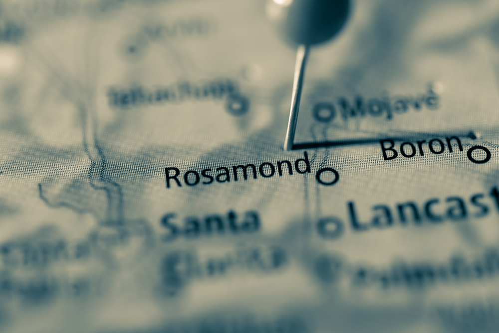 Words Rosamond on a map with a pin in it