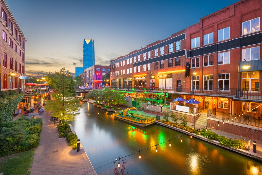 Riverwalk in Oklahoma City during the night time